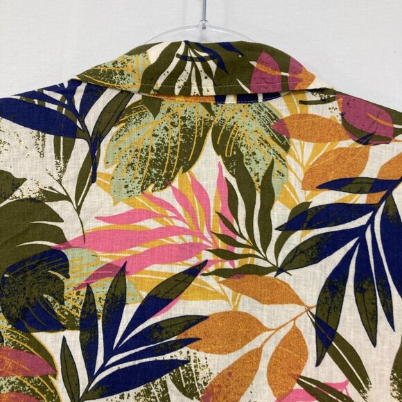 Naturals d&co. size XL Tropical Leaf Print Linen Blend Popover Blouse Vacation - Picture 10 of 11